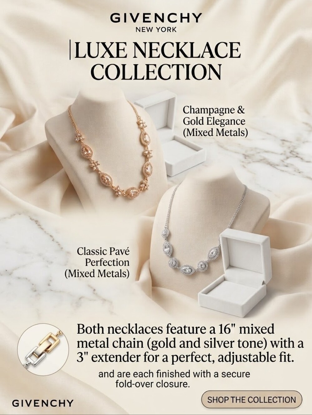 Givenchy Gold-Tone Champagne Pink Or Silver Orb Crystal Accent Necklace, NWT